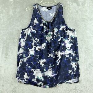Mossimo Top Womens Medium Blue Gray Abstract Print Beaded Neckline Sleeveless